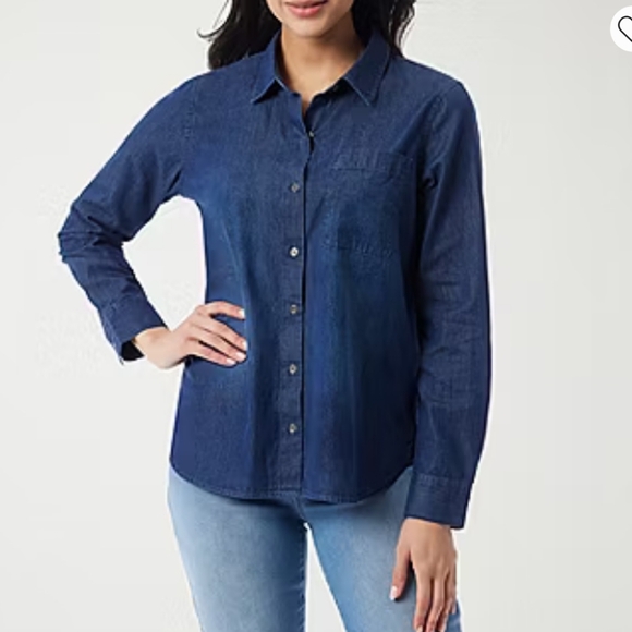 Gloria Vanderbilt Womens Long Sleeve Regular Fit Button-Down Shirt - Picture 1 of 9